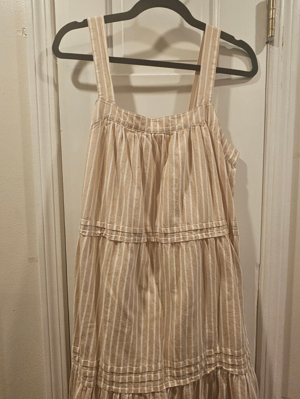 Pact Size Medium Beige and White Striped Sundress